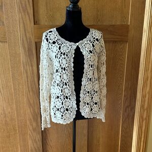 Crochet Openwork Cardigan Sweater - Cream